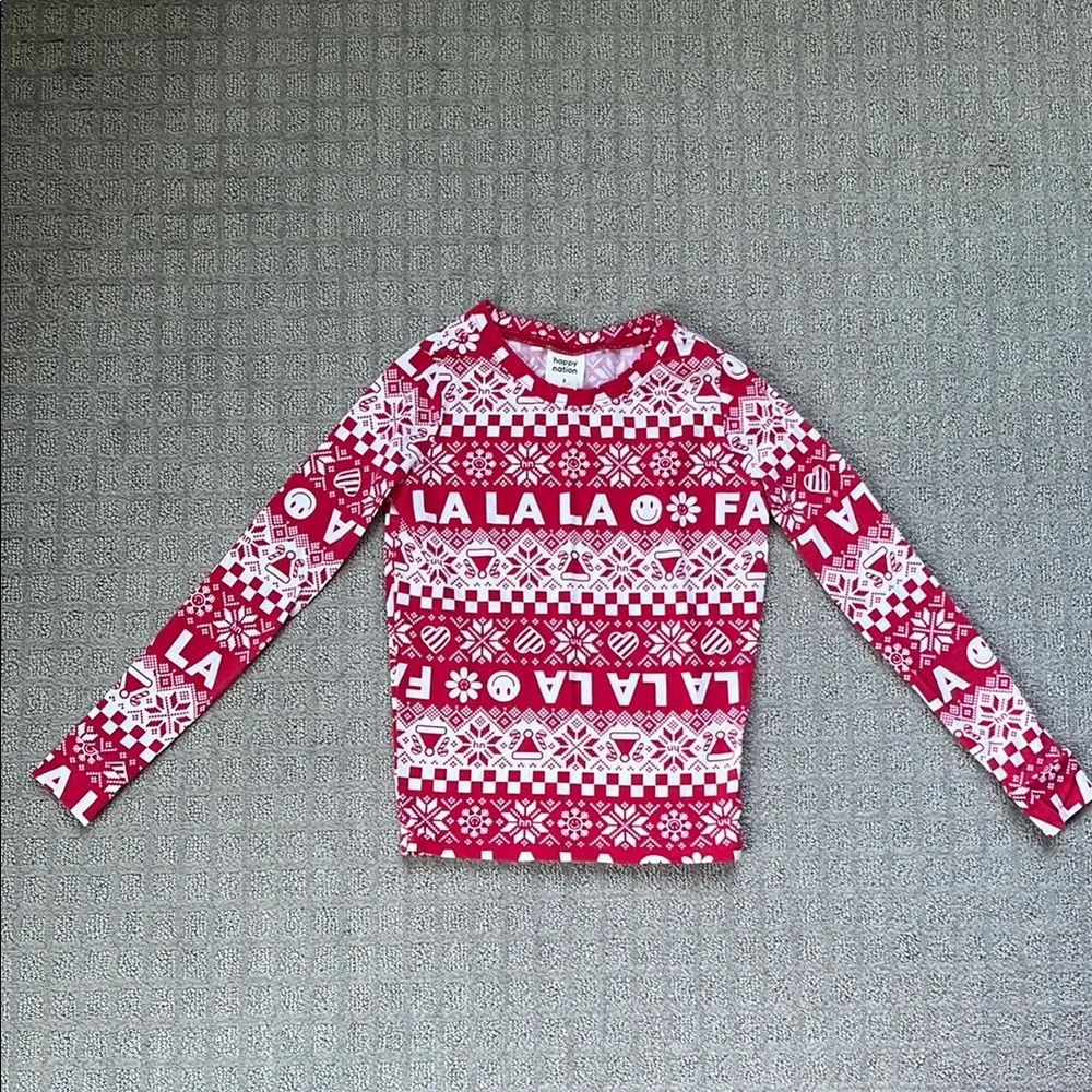 Happy Nation Festive Pajama Set Red and White Print Kids Size 8